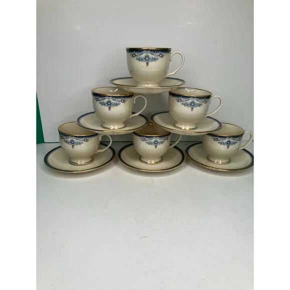 Lenox Columbia 6 Cups Footed & 6 Saucers Set Presidential Collection
