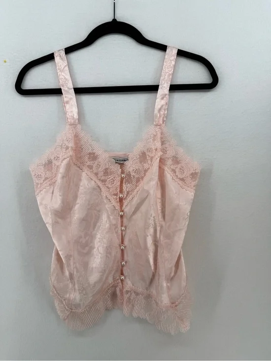 Delicate Pink Lace-Trim Satin Camisole