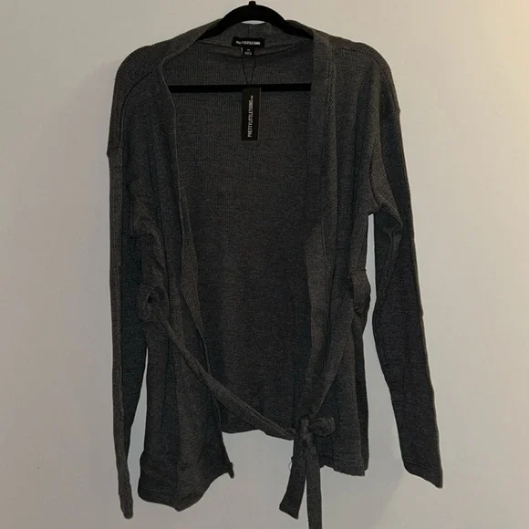 PrettyLittleThing Charcoal Waffle Tie Waist Robe XS NWT