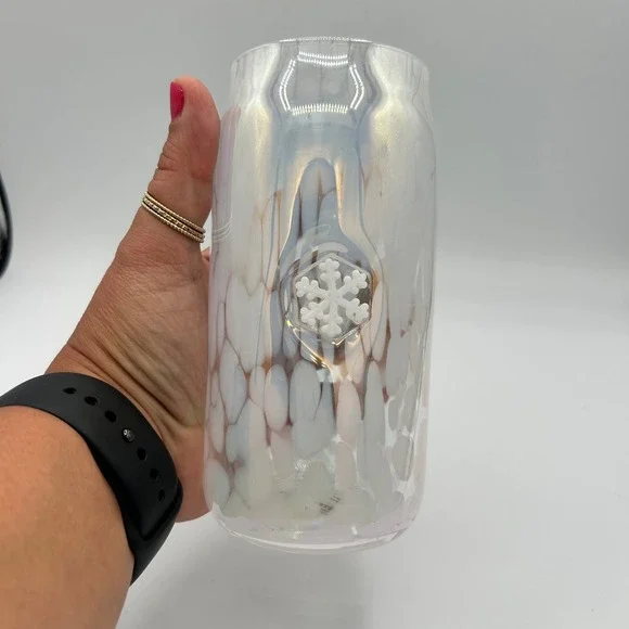 Anthropologie Festive Confetti Icon Juice Glass Tumbler Snowflake Iridescent