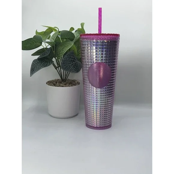 NEW! Starbucks 2020‎ Limited Edition VENTI 24oz Dark Pink Disco Tumbler W/Straw