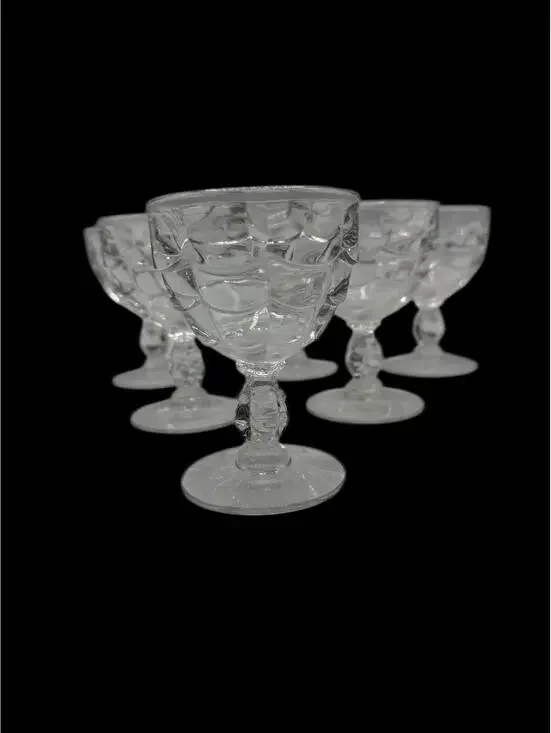 Vintage 1940s Pressed Glass Barware Set: Cambridge Cascade Clear 6 Cordial Glass