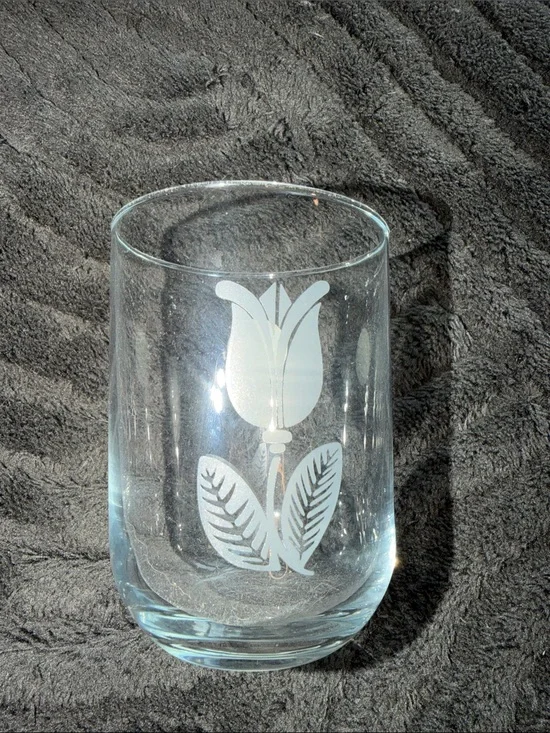 Tulip Etched Stemless Glass - Clear