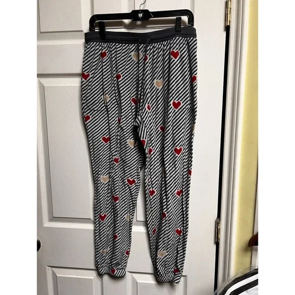 Secret Treasures Womens Large 12-14 Heart Striped Pajama‎ Jogger Pants Black Red