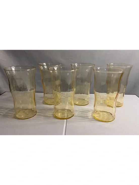 Vintage Set of 6 Amber Glass Tumblers Mid Century Modern Drinking Glasses