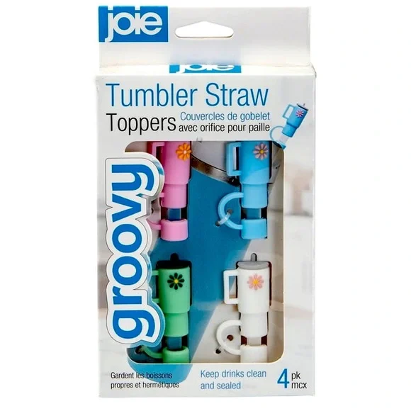 Joie Silicone Groovy Straw Caps, Tumbler Design.