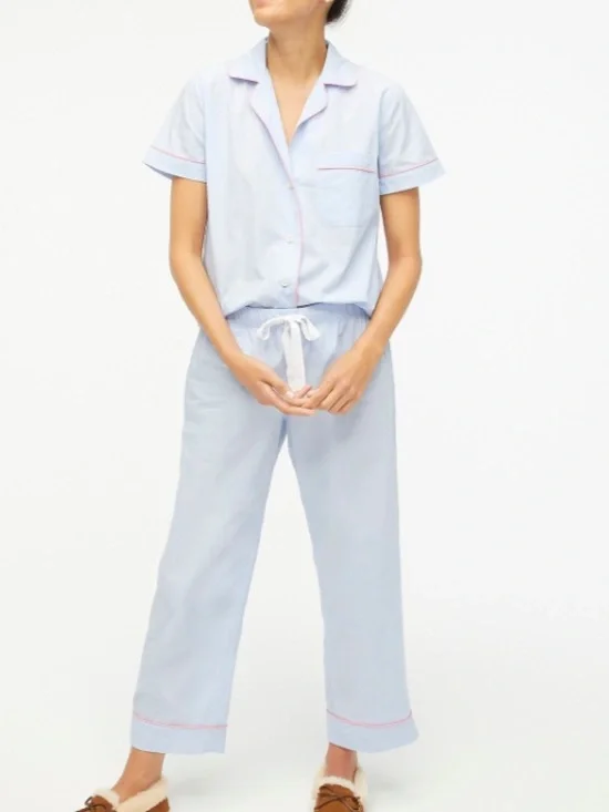 NWT J. Crew Cotton Pajama Set Cropped Pants in Hydrangea Size M Lounge Cozy
