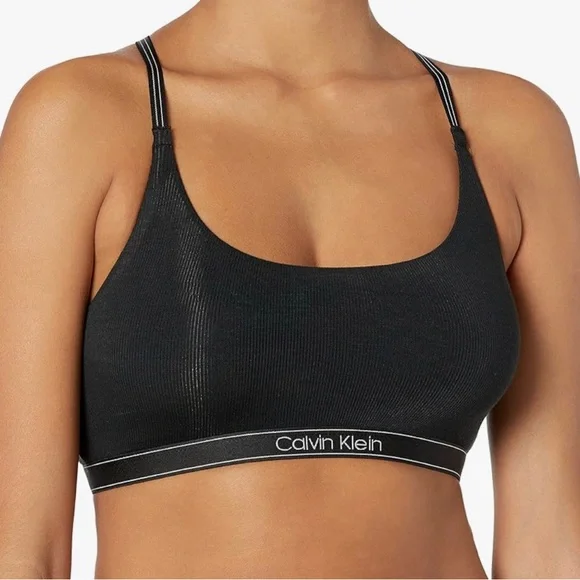 Calvin Klein Black Ribbed Knit Cotton Bralette Racerback Everyday Comfort XS New