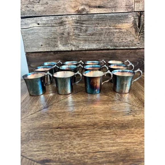 Vintage Wallace Silversmiths Silver Plate Punch Cups Set of 12 Rainbow Patina