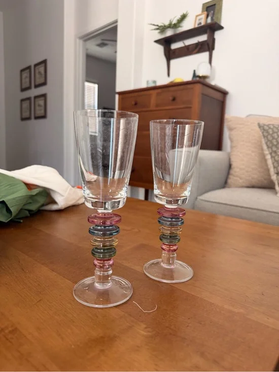Colorful Stacked-Ring Stemmed Wine Glasses - Set of 2