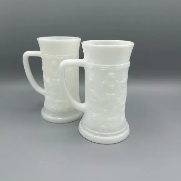 Vintage Beer Stein Style Federal Milkglass Tankard set of 2