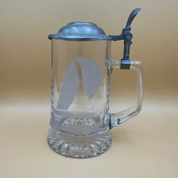 Vtg Old Spice Beer Stein Etched Glass ALWE 12 Meter Racing Sloop Series One