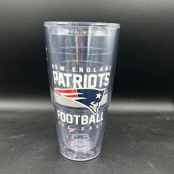 clear white & blue New England Patriots AFC East Football Tervis 24oz no lid