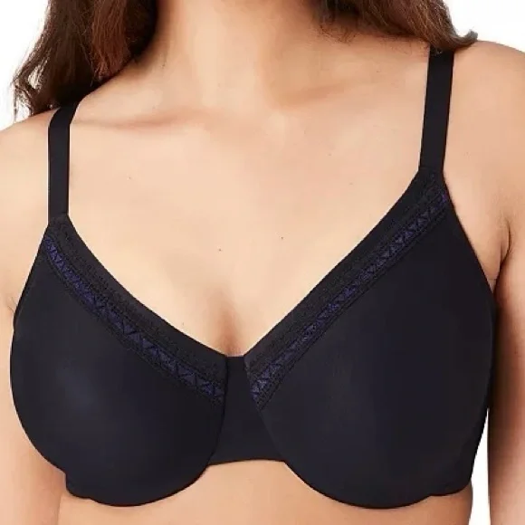 Wacoal Black Blue Trim Perfect Primer Underwire Full Coverage Bra Style 855213
