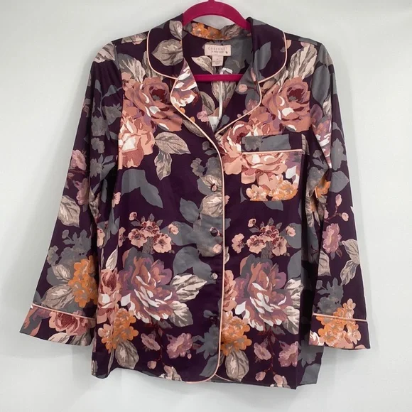 Cabernet by Sleep Sense Vintage Floral Print Button Up Long Sleeve Pajama Top