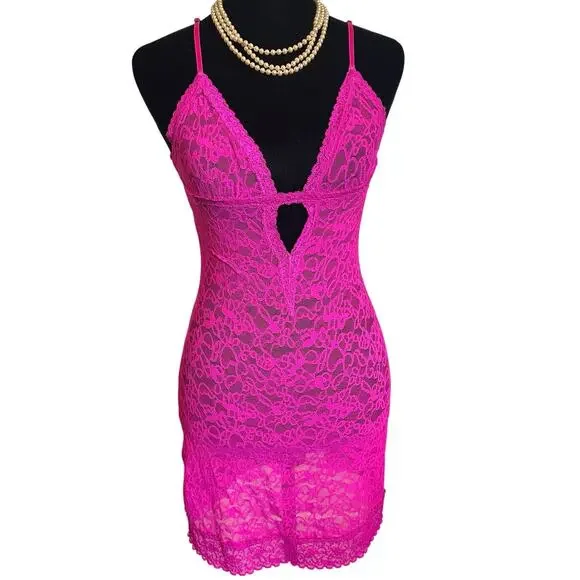 Victoria's Secret Lace Mini Slip Dress Hot Pink