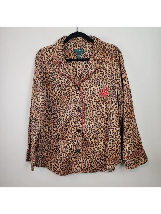 Lauren Ralph Lauren sz XL women pajama top animal print embroidered logo pocket