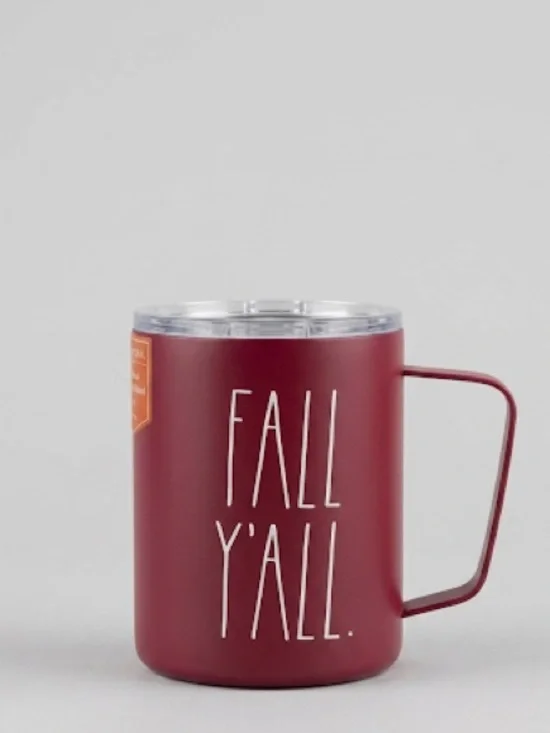 Rae Dunn 12oz. Fall Y'All Maroon Stainless Steel Insulated Mug Tumble with Lid