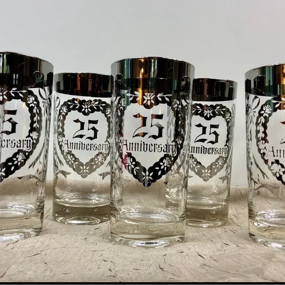 Vintage High Ball Tumblers‎ Queens Lusterware 25th Anniversary Glasses