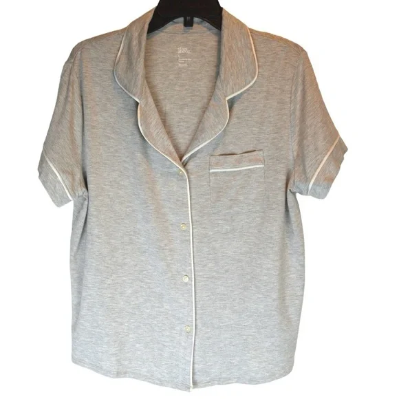 Stars Above Beautifully Soft Short Sleeve‎ Notch Collar Top, Grey - Large