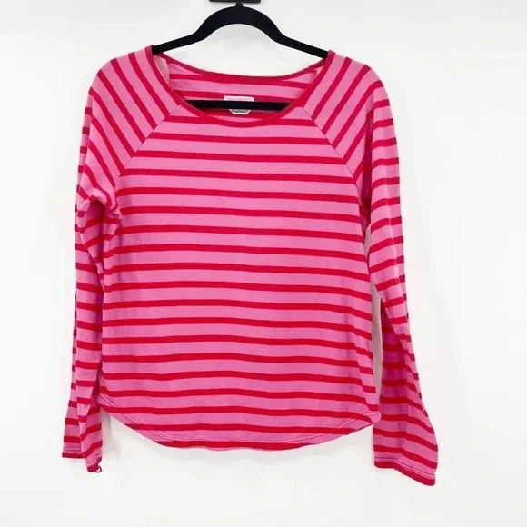 Kate‎ Spade Pajama Top Women's Size S Red Pink Striped Raglan Long Sleeve