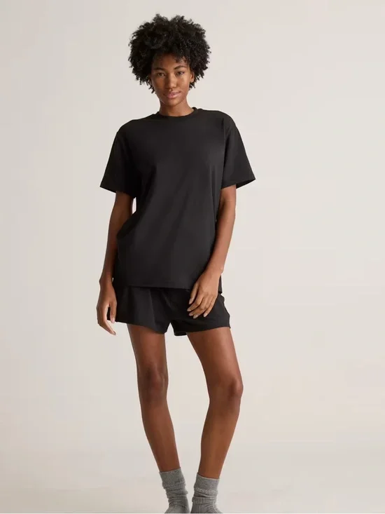 Quince Dream Lounge Oversized Short Sleeve Pajama TOP Sz XS Black NEW