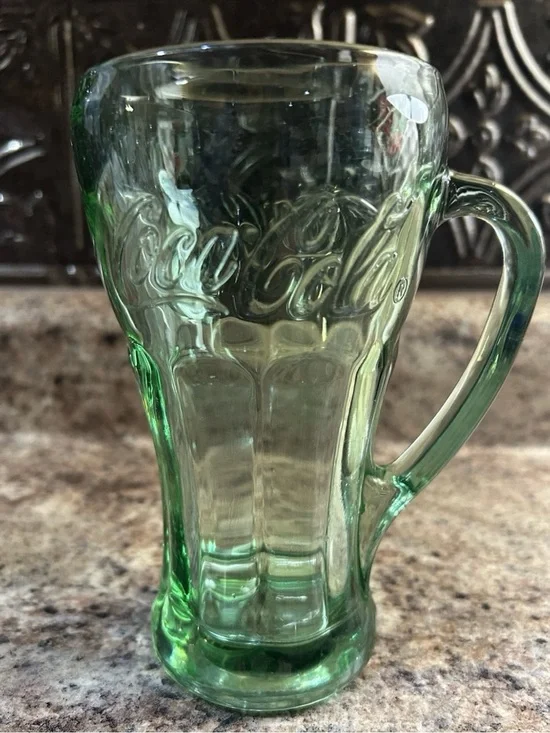 Vintage Coca Cola Glass Mug Handle Thick Heavy Green Glass Collectible Libby