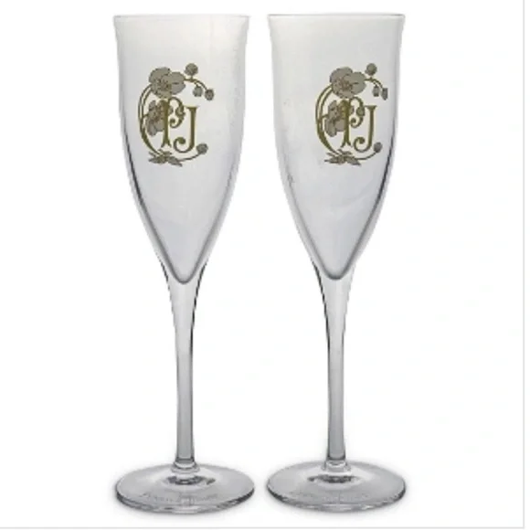 Perrier Jouet Champagne Wine Glass Flute Belle Époque PJ Logo France Set of 2