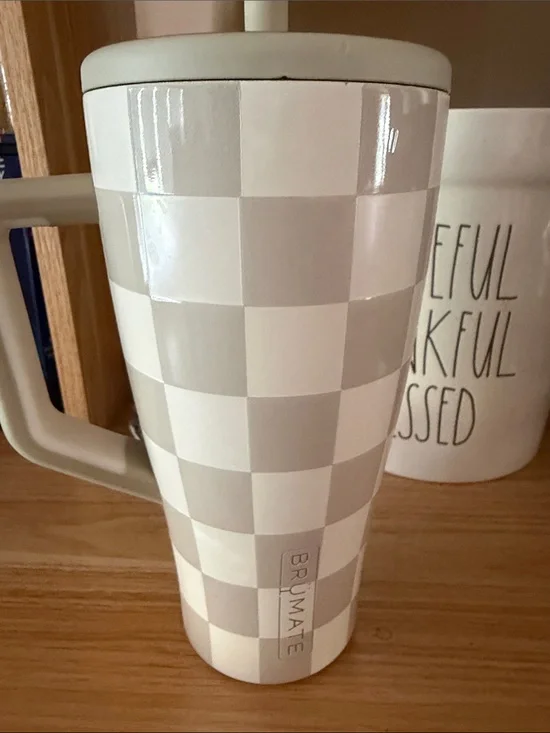BrüMate Gray & White Checkered Travel Mug with Handle