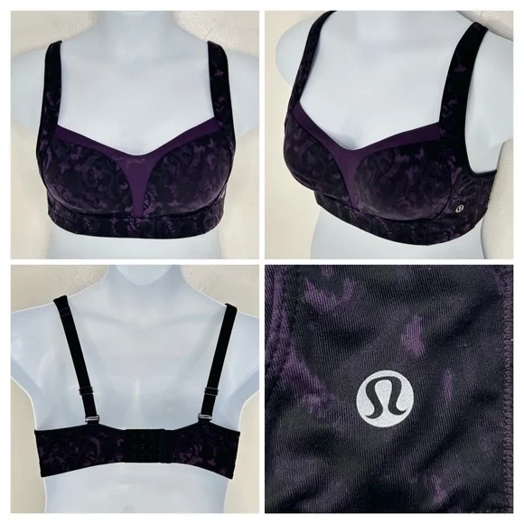 Lululemon Energy Sports Bra 36C‎ Purple Abstract Print Medium Support Athlesiure