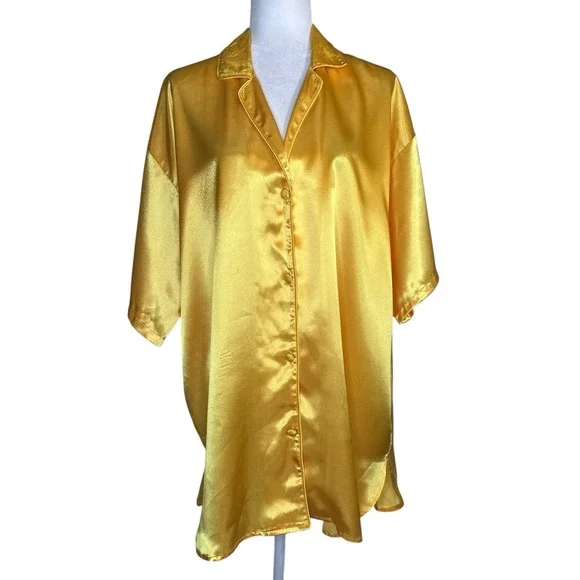 Vintage‎ 90s Gold Label Victorias Secret Night Shirt Dress M/L Satin Oversized