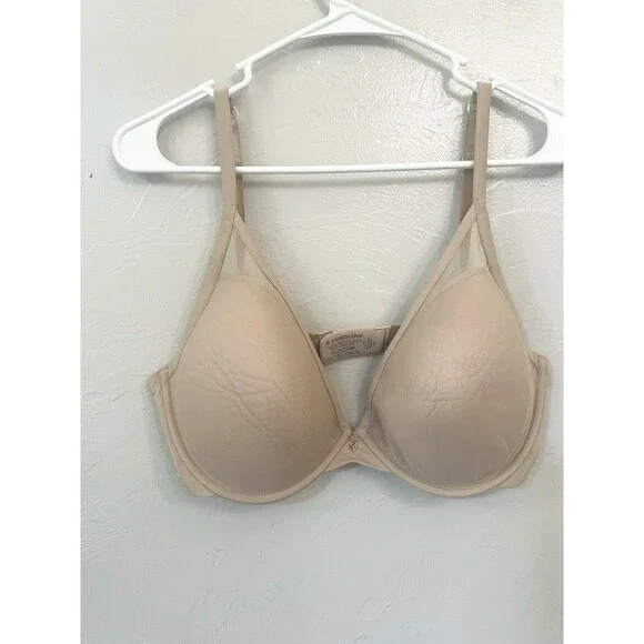 ThirdLove 24/7 Classic Uplift Plunge Bra Women 38E Taupe Mesh Underwire Nude