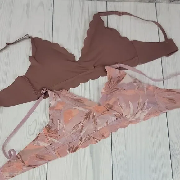 Danskin Intimates Scalloped Bralette Set of 2 - Mauve and Pink Size 36C