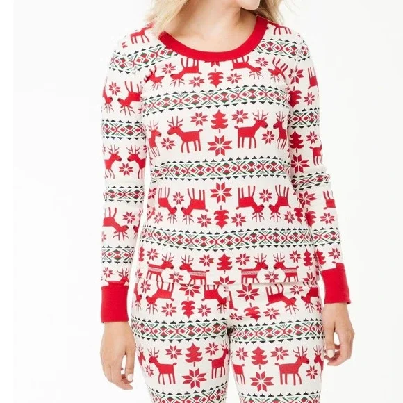 Hanna Andersson Organic Cotton Reindeer Fair Isle Long Sleeve Pajama‎ Top Sz XL