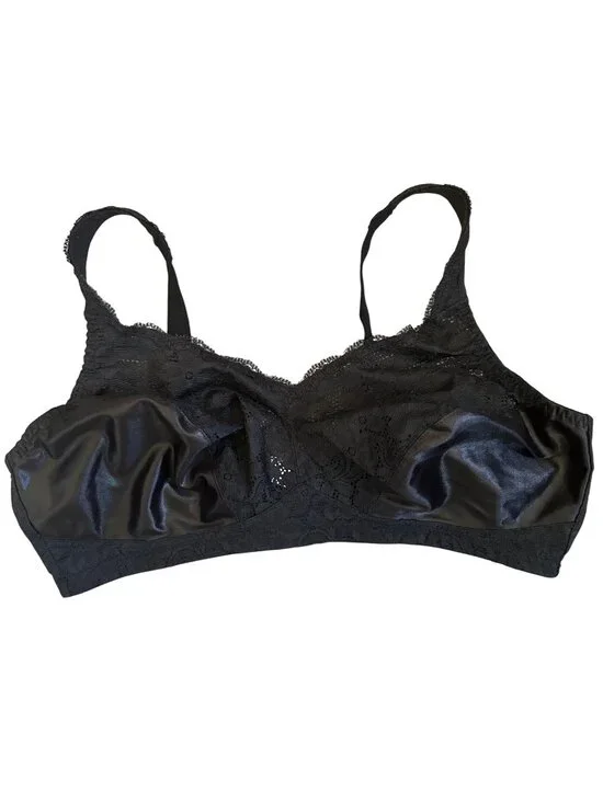 Vintage Playtex Secrets Black Silk Floral Lace Pinup Retro Bra 42D