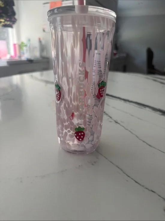 Starbucks Pink Strawberry Dimpled Tumbler with Straw