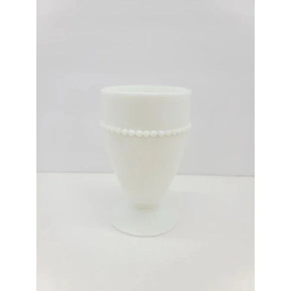 Vintage Westmoreland Milk Glass Beaded Edge Footed Goblet Cup 5