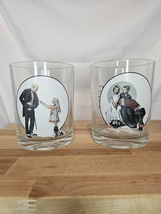 Norman Rockwell Saturday Evening Post Glassware Retro Lot of 2 Glasses USA