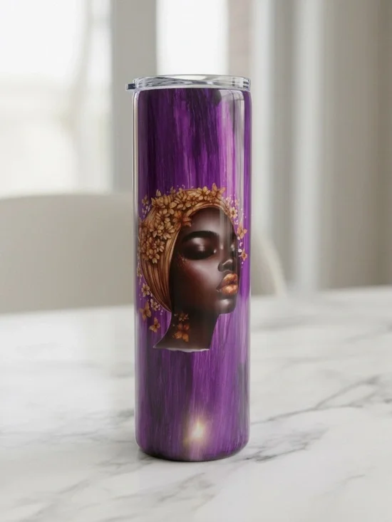 Purple Wood Grain Portrait Epoxy Stainless Tumbler with Gold Accents