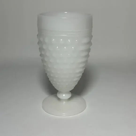 Anchor Hocking Hobnail Milk Glass Stem Goblet Vintage White