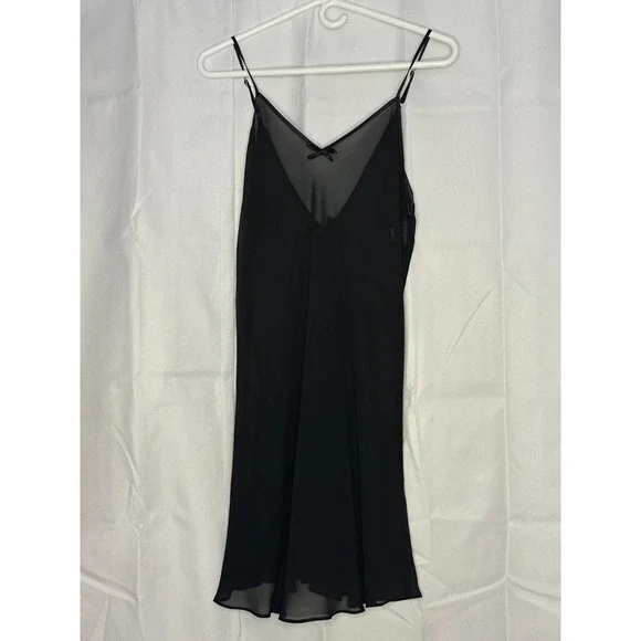 Secret Treasures Black Mesh Slip Dress L Satin Bows Sheer Lingerie Nightgown Y2K