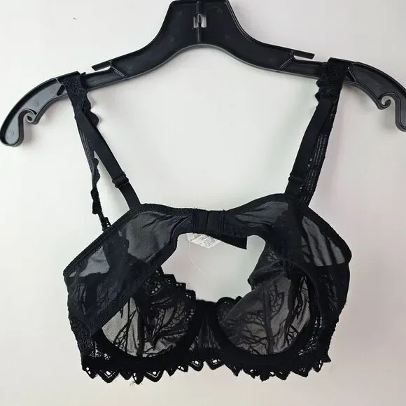 Bali Black Lace Unpadded Underwire Bra 3314 Size 34C Sheer Mesh Feminine‎