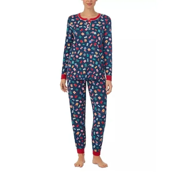 Cuddl Duds Women's‎ 2-Pc. Brushed Sweater Knit Printed Jogger Pajamas Set - M