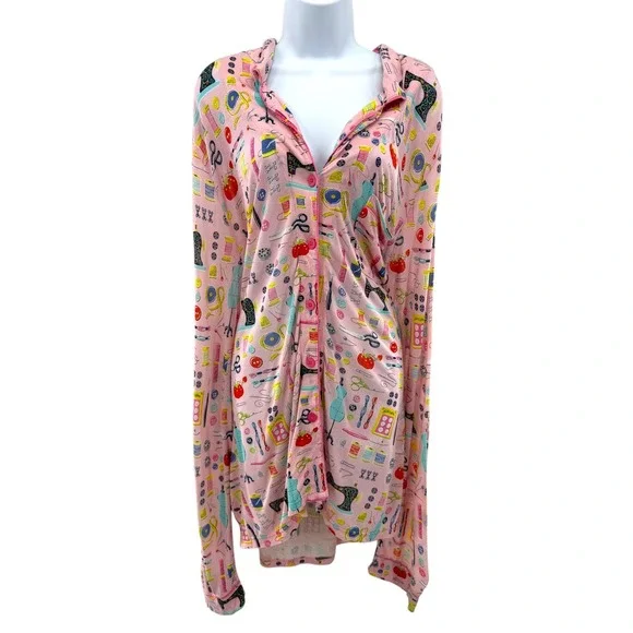 Nick &‎ Nora Sleepwear Women's XL Pink Sewing Machine Pajama Top
