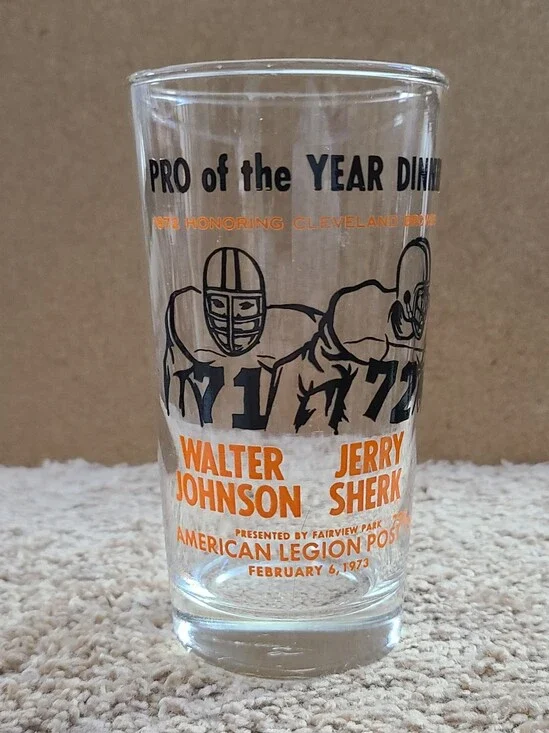 Vtg Walter Johnson Jerry Sherk Cleveland Browns Pro of the Year Dinner Glass