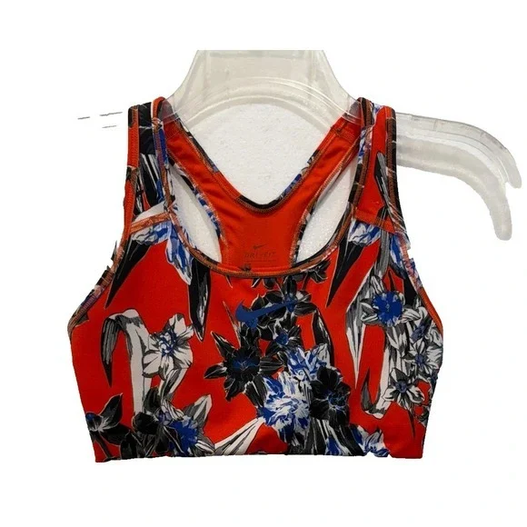 Nike Dri Fit Swoosh Hyper Femme Orange Floral Racerback Sports Bra Sz Small‎