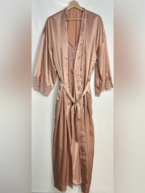 Victoria's Secret VTG 90's Pink Satin Gown‎ & Robe Set Large