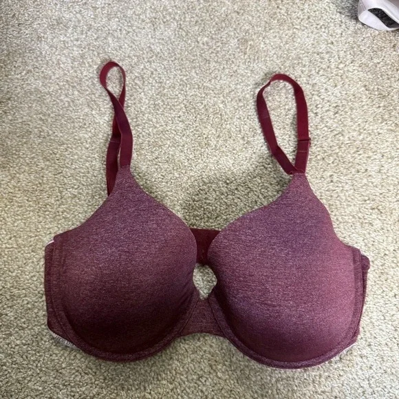 Victorias Secret Uplift Semi Demi Maroon Space Dye Bra T-Shirt‎ 34DD