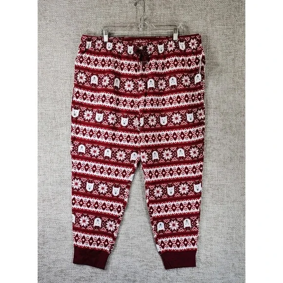 Old Navy Flannel Pajama Pants Bears Snowflakes Womens XL Red Tapered Cuffed NWT‎