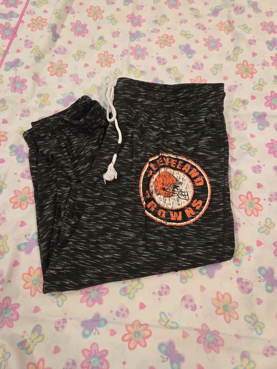 *NFL* Cleveland Browns Women's Black Space-Dye  Joggers with Orange Team Crest